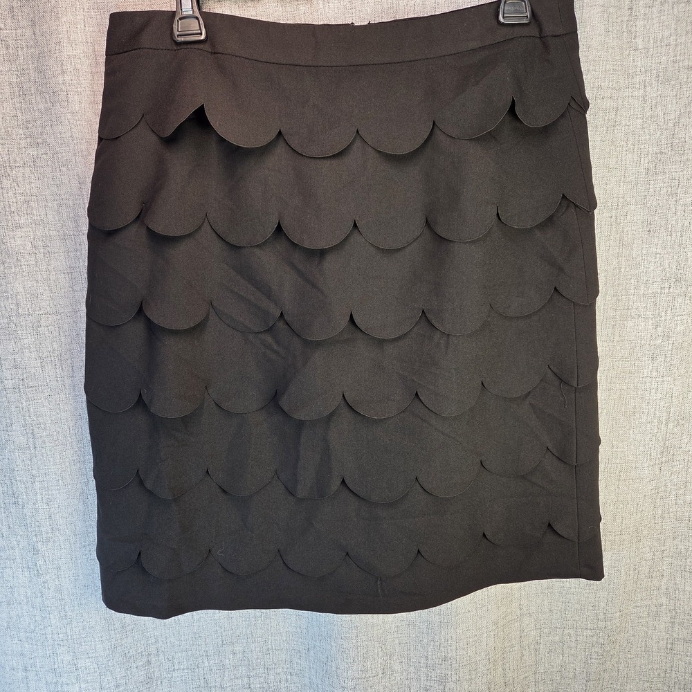 Zac & Rachel Womens Black Boho Scallop Ruffle Knee Length Skirt Sz 8 Fairy